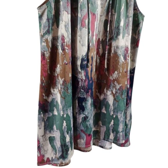 Haute Hippie Boho Abstract Watercolor Tunic Blouse XL | Tie Neck High Collar Top - Picture 5 of 8